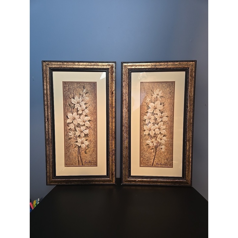 RUANE MANNING LITHO MAGNOLIA ENCHANTEMENT Set Of 2 MATTED Framed 28"x16" Large